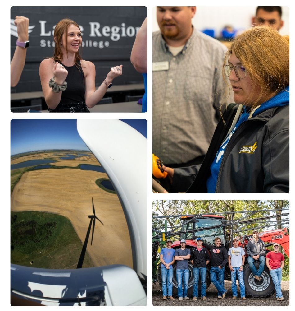 Collage of images showing students participating in classroom instruction and hands-on training activities.