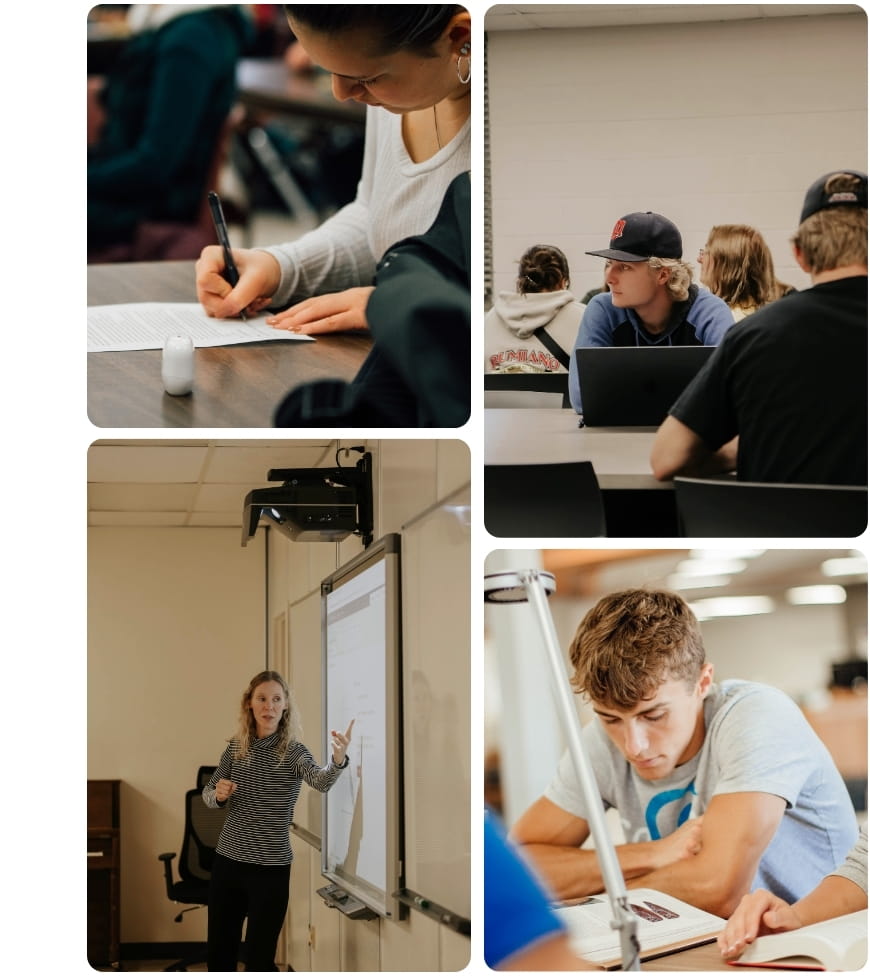 Collage of images showing students in a classroom. 