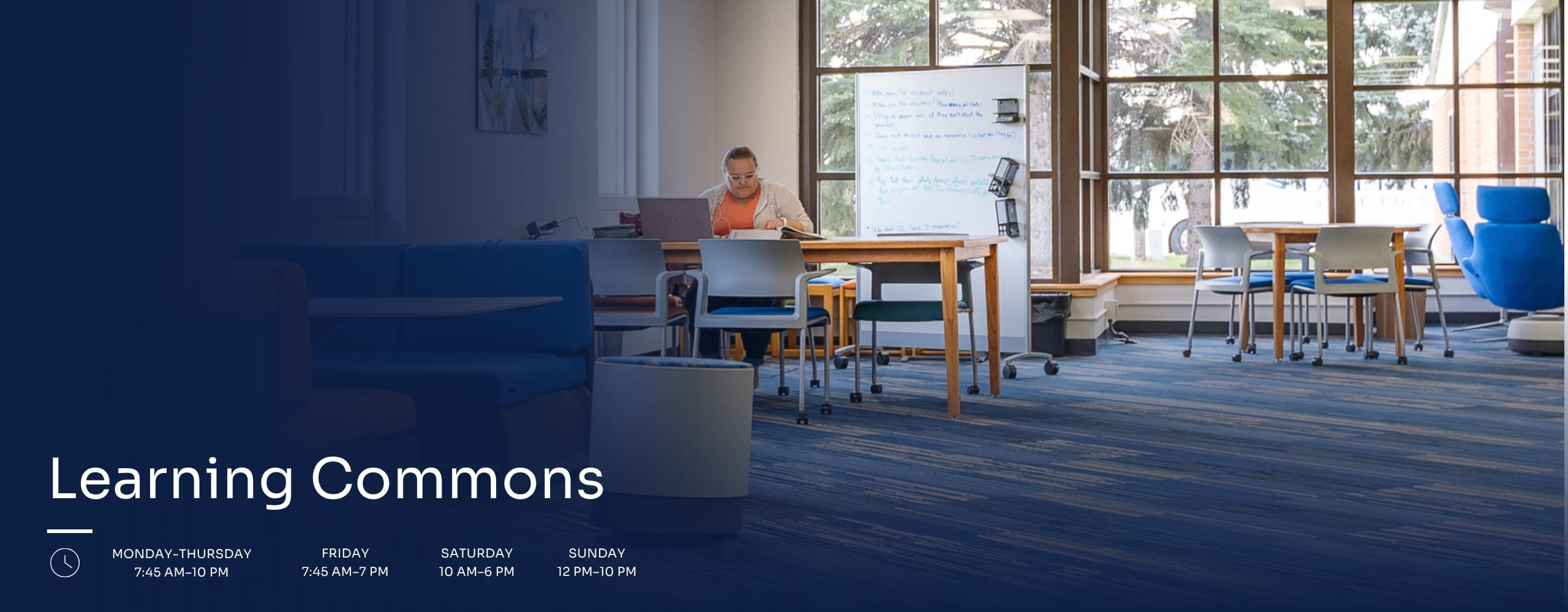 Student in the Learning Commons studying.