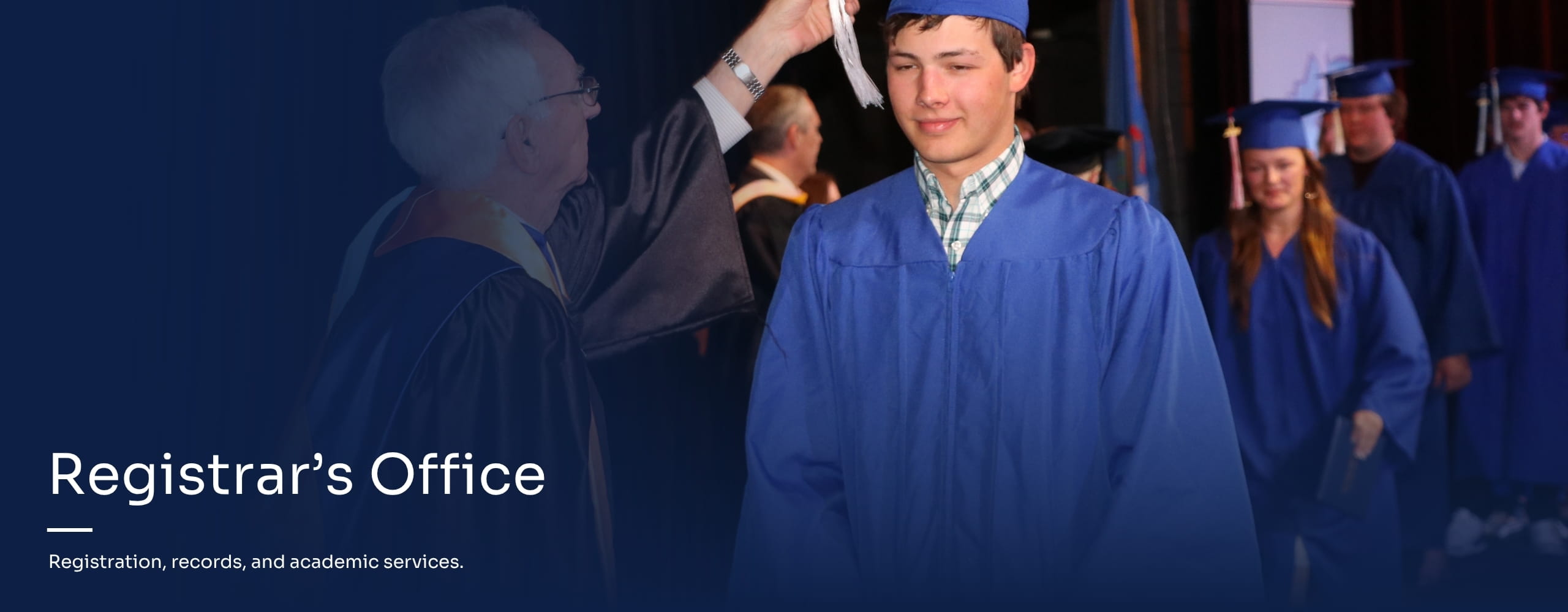 Graduation banner featuring student on stage at graduation.
