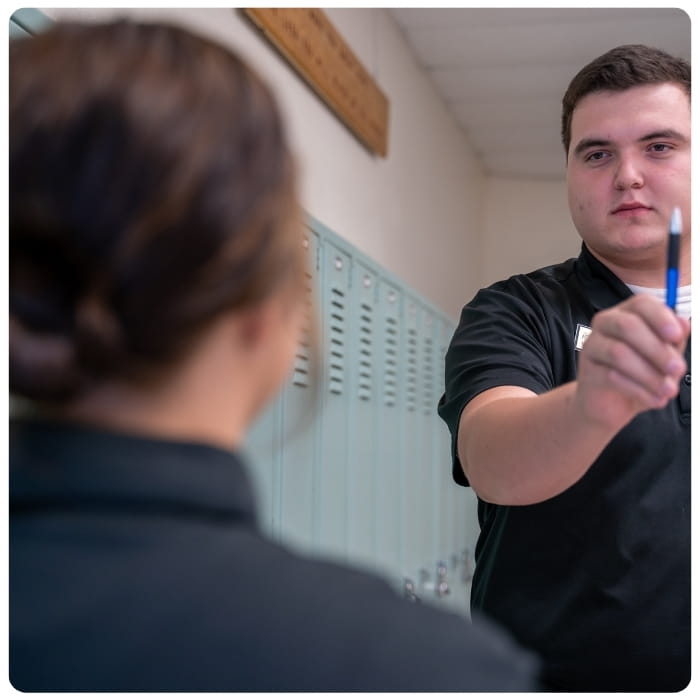 Criminal justice students practicing communication skills.