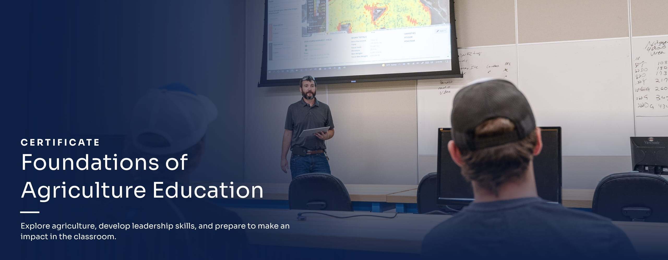 Instructor presenting software to students in a agriculture classroom.