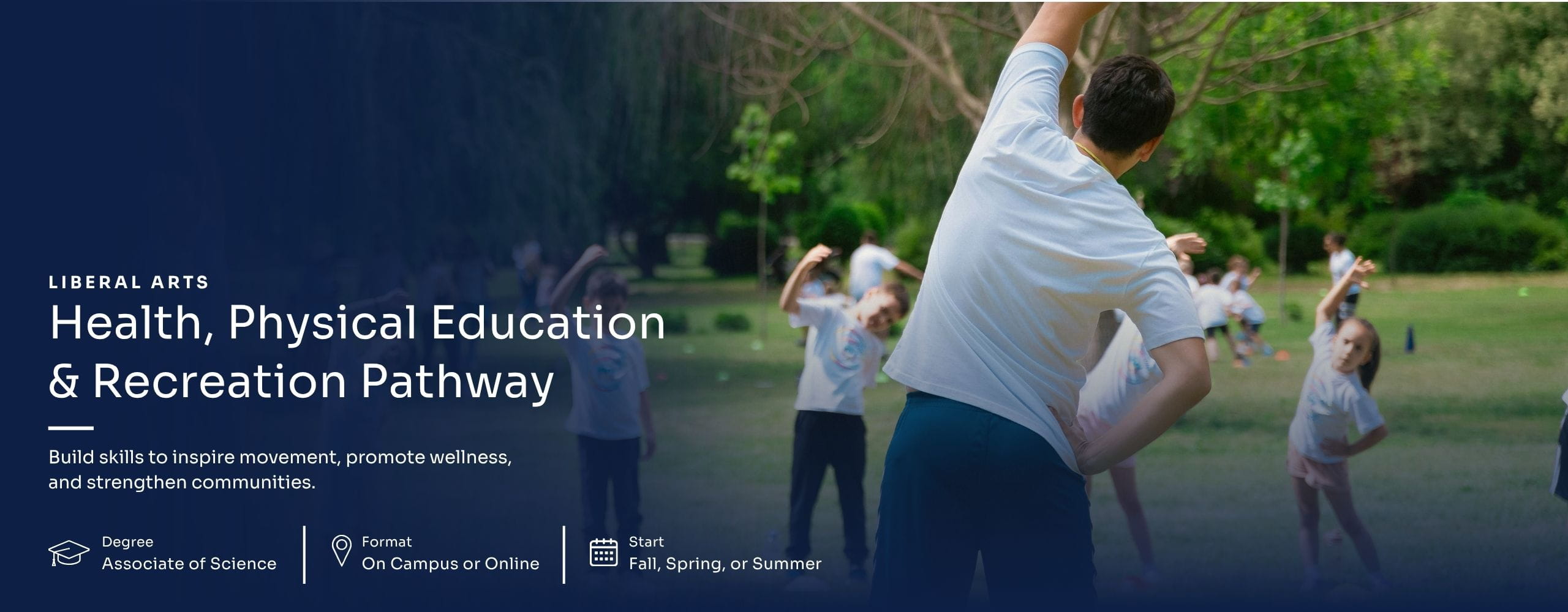 Students participate in an outdoor physical education activity led by an instructor.