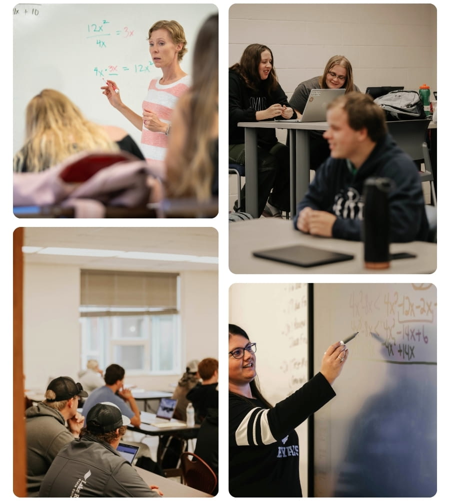 LRSC students and instructors working through math and science concepts in a classroom.