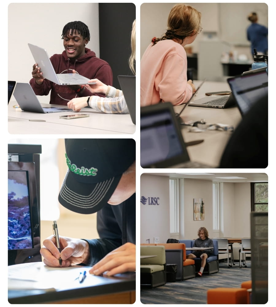 Students engaged in learning and study activities across campus.