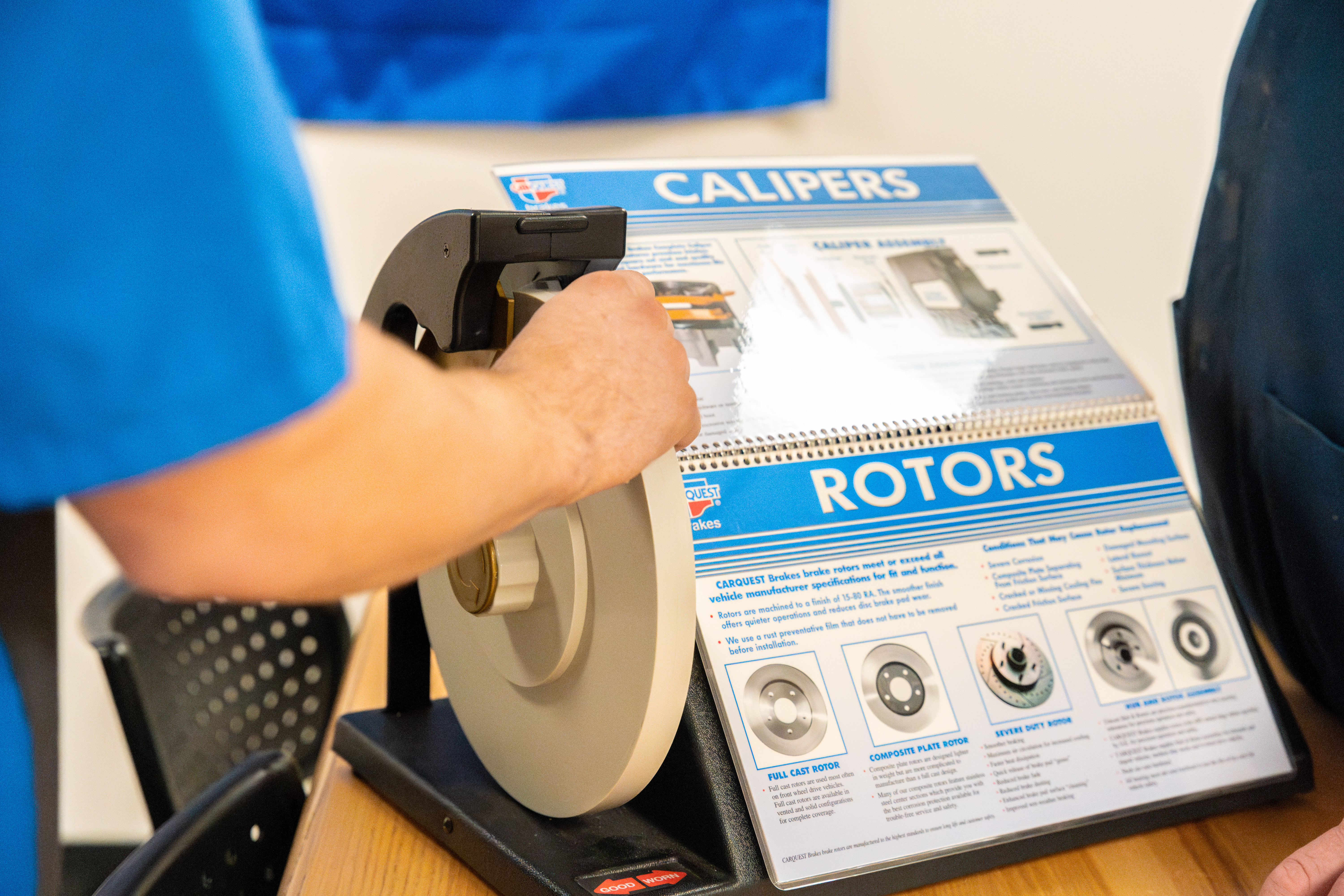 Photo of student hand pointing to test rotor