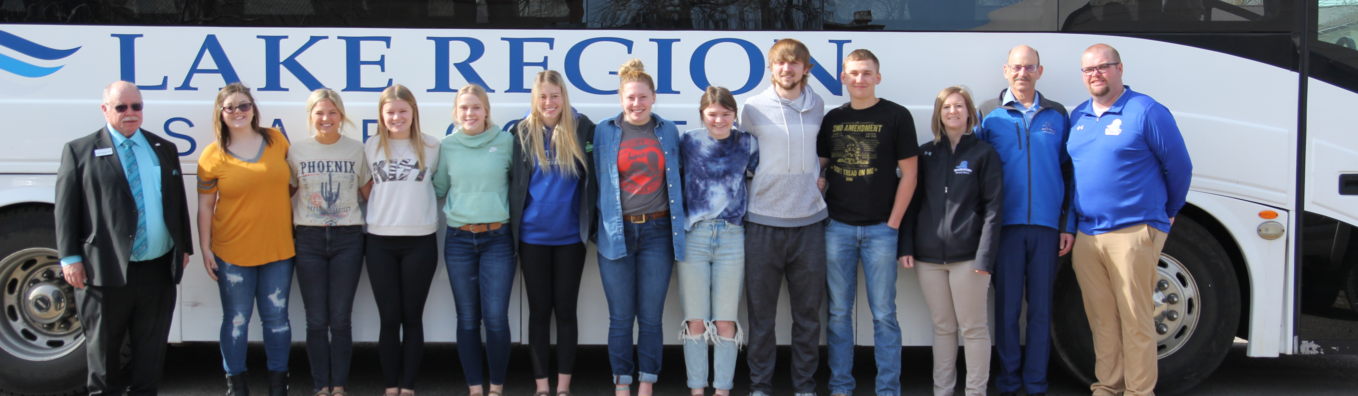 Midkota students and LRSC representatives in front of LRSC bus