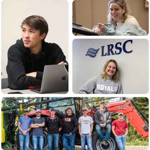 Collage of images showing students participating in classroom instruction and hands-on training activities.