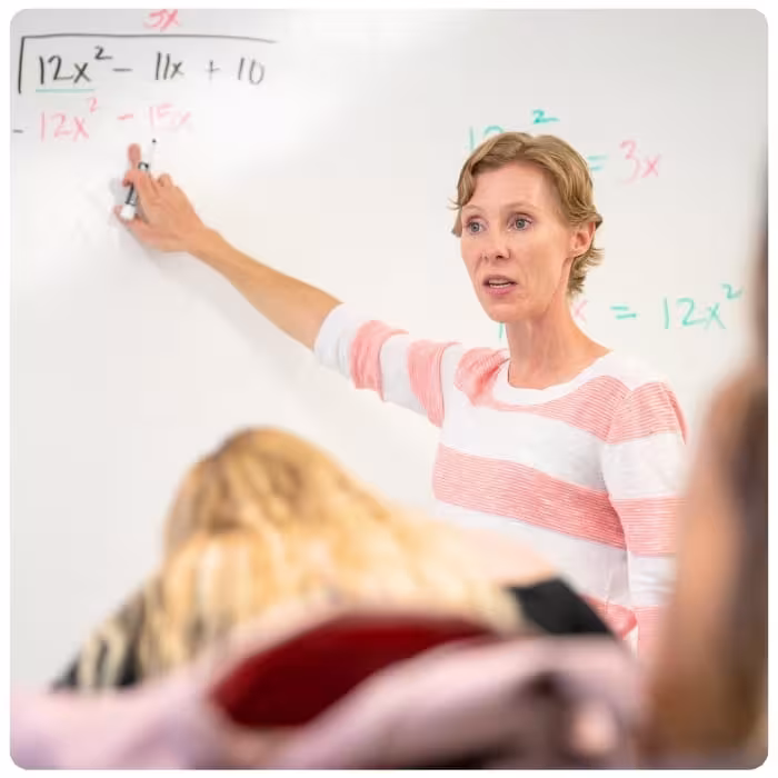 Math instructor teaching to a class.