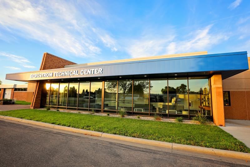 photo of the front of Bergstrom Tech Center on summer day