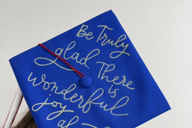 back of a student mortar board with inspirational saying