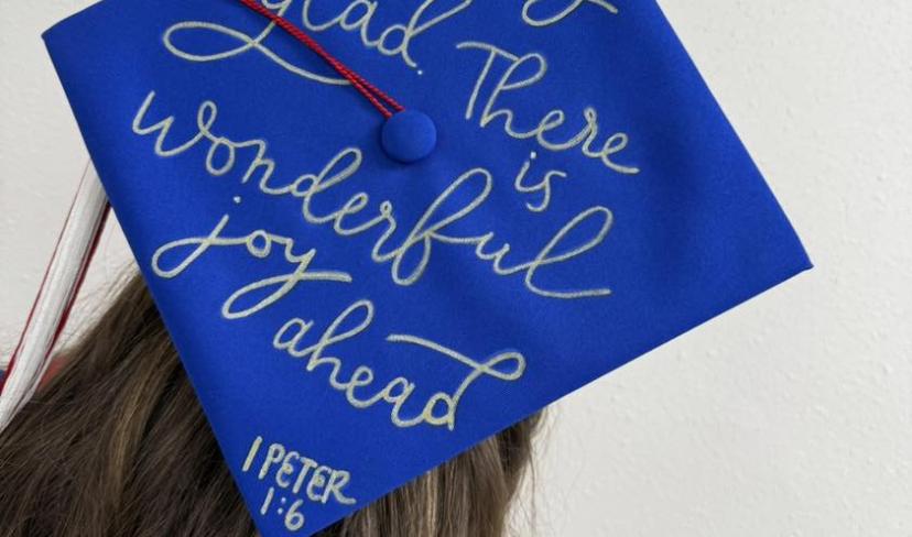 back of a student mortar board with inspirational saying
